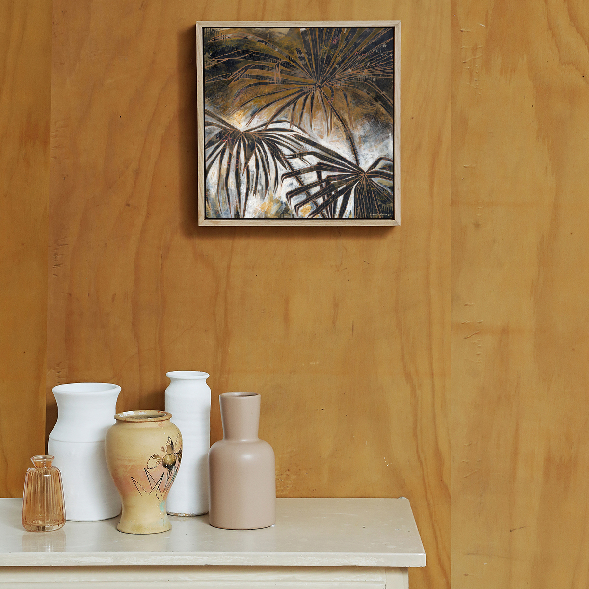 Lr 073 Smith & Brooks Palm Tree Art Palms Moody Palette Dark Coastal Art Framed In Matte Black