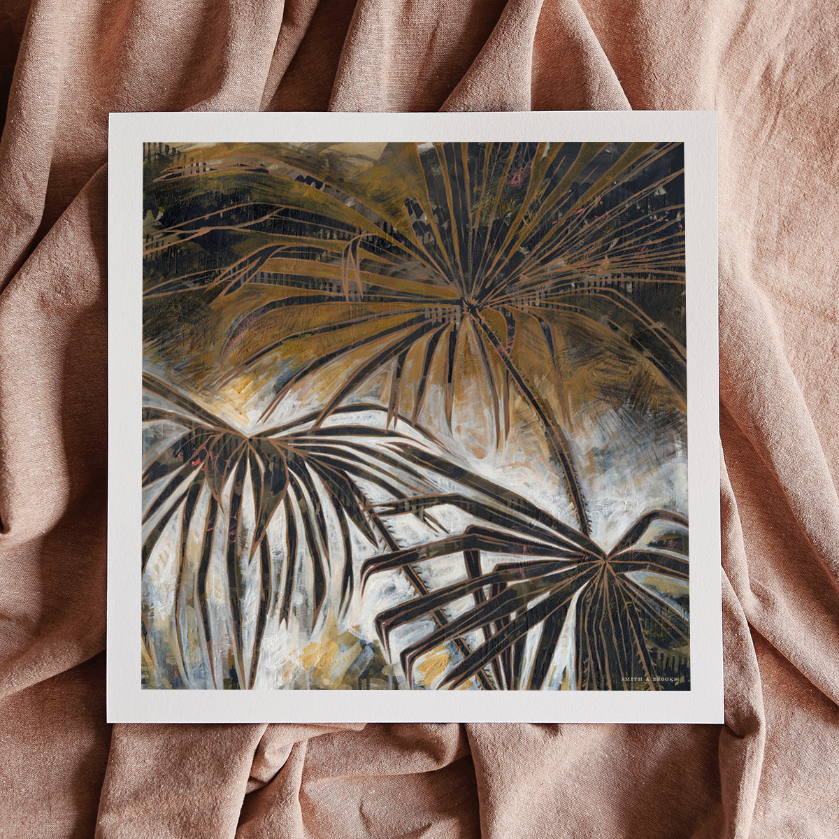 Lr 074 Smith & Brooks Palm Tree Art Palms Moody Palette Dark Coastal Art Framed In Matte Black