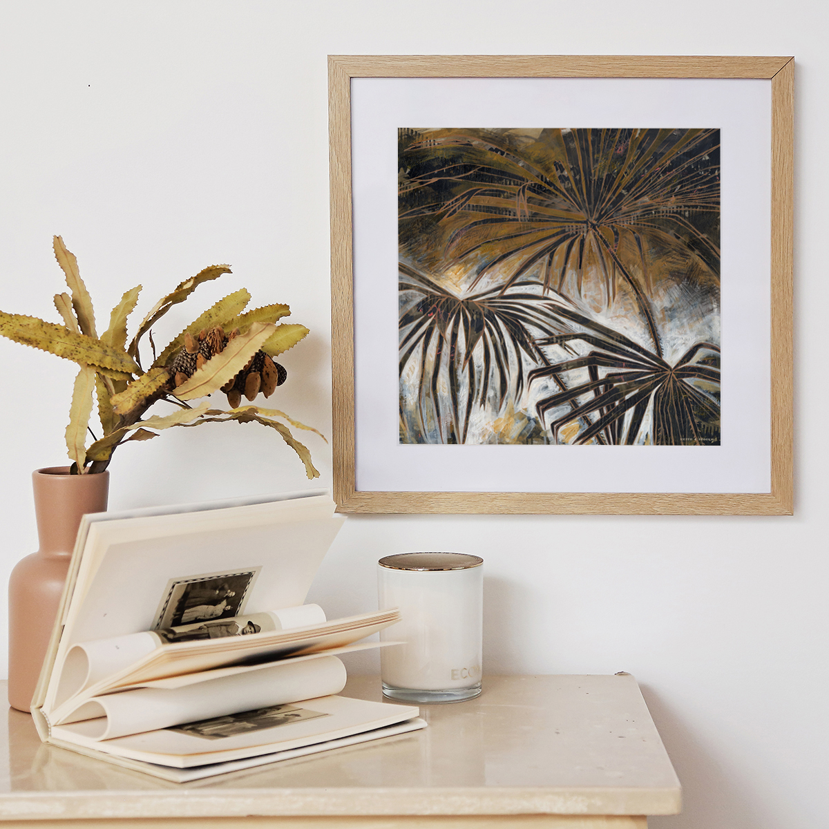 Lr 075 Smith & Brooks Palm Tree Art Palms Moody Palette Dark Coastal Art Framed In Matte Black