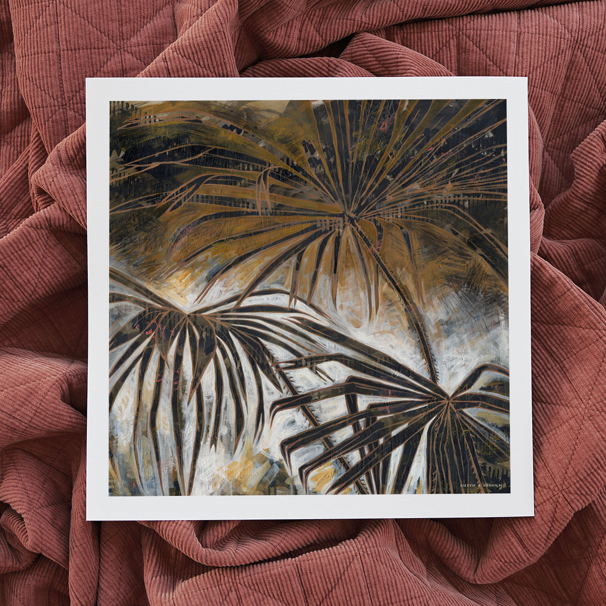 Lr 076 Smith & Brooks Palm Tree Art Palms Moody Palette Dark Coastal Art Framed In Matte Black