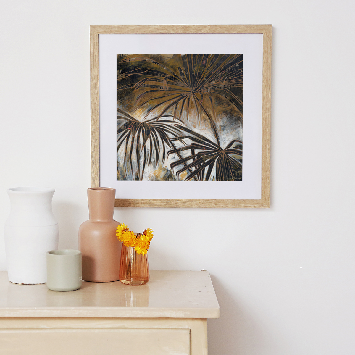 Lr 077 Smith & Brooks Palm Tree Art Palms Moody Palette Dark Coastal Art Framed In Matte Black