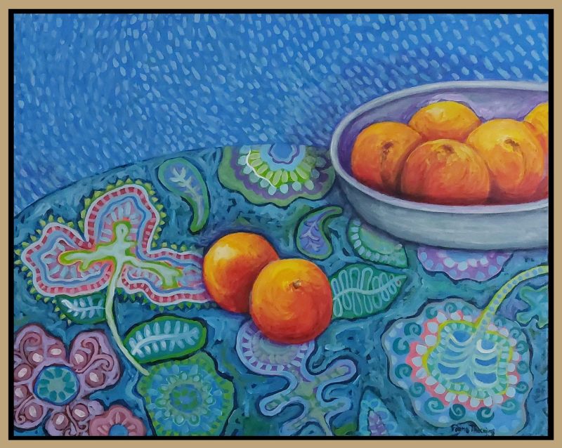 Peaches on Vintage Fabric