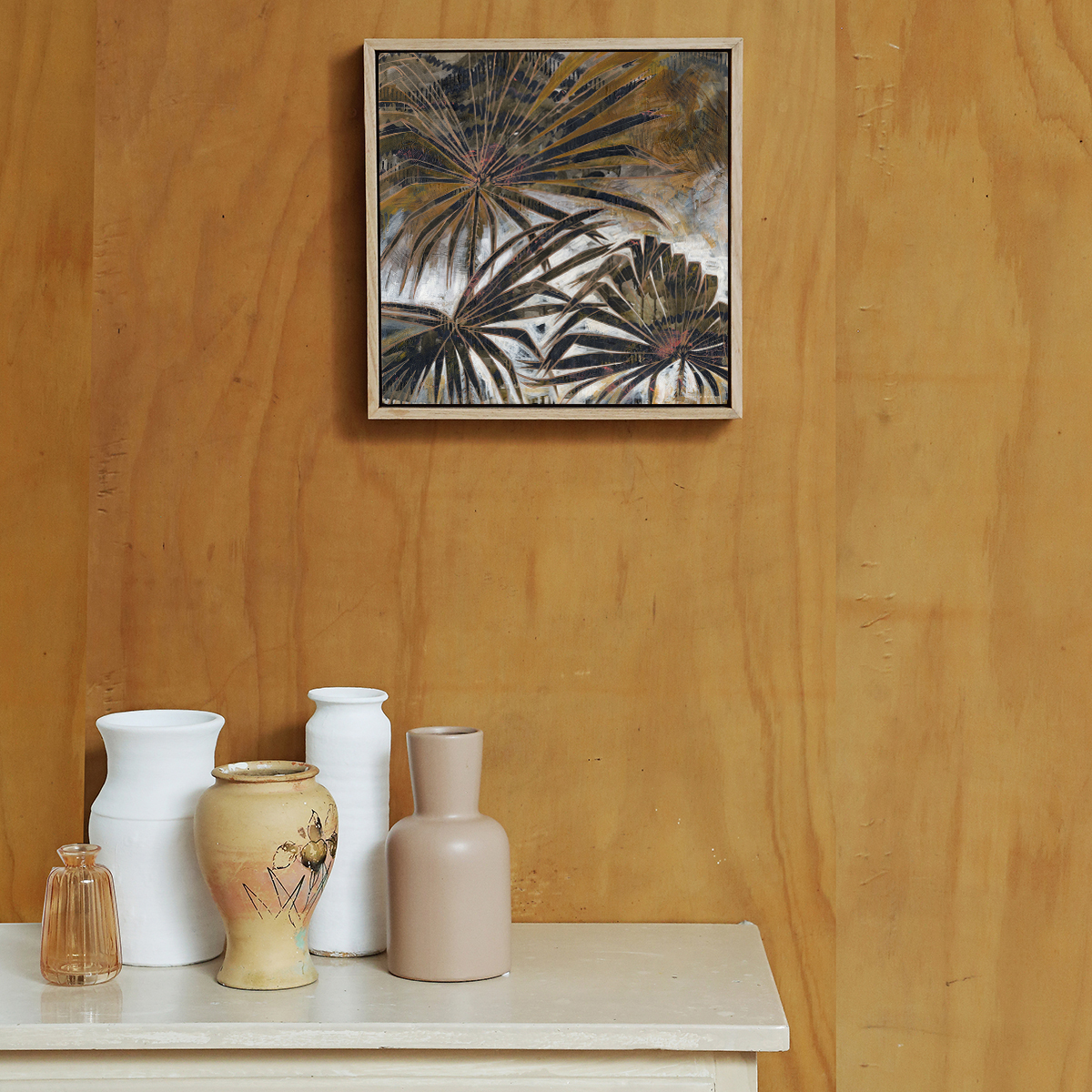 Lr 065 Cabbage Tree Palm Moment I Smith & Brooks Painting Of Palms Moody Coastal Art Matte Black Frame