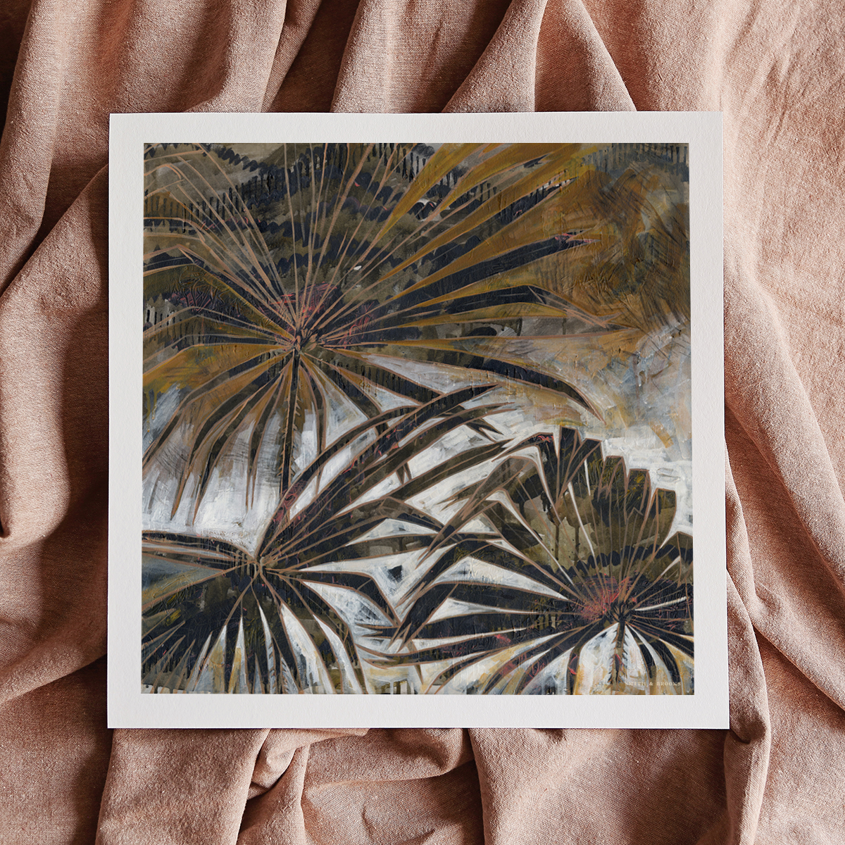Lr 066 Cabbage Tree Palm Moment I Smith & Brooks Painting Of Palms Moody Coastal Art Matte Black Frame