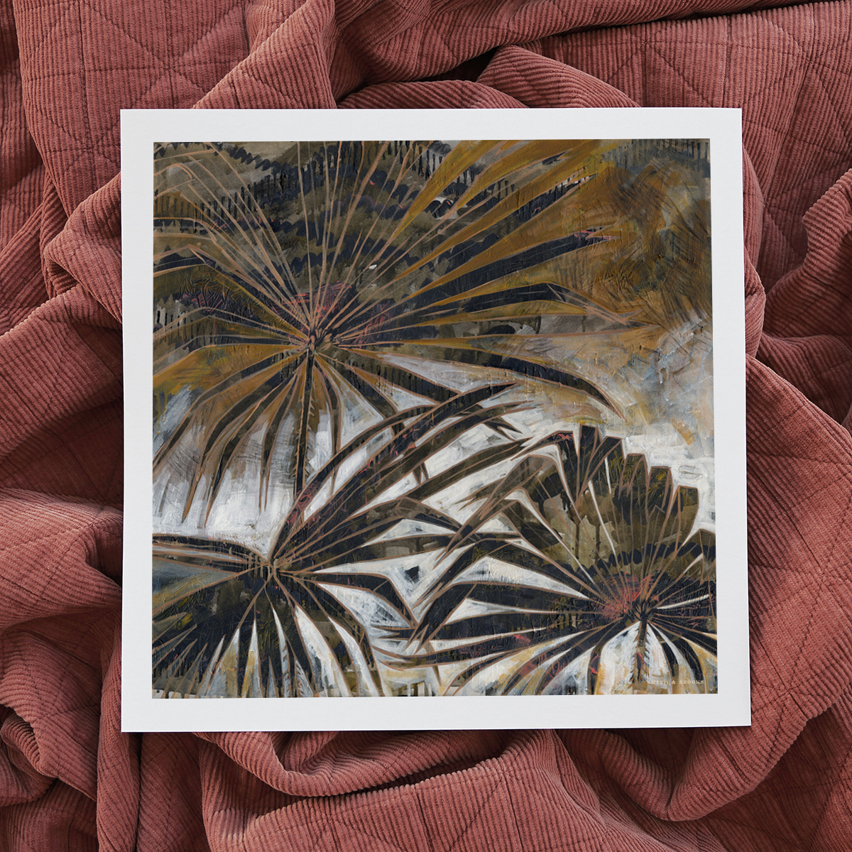 Lr 068 Cabbage Tree Palm Moment I Smith & Brooks Painting Of Palms Moody Coastal Art Matte Black Frame