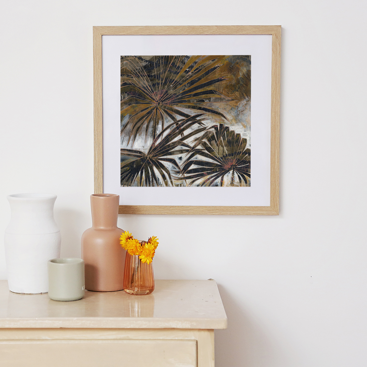 Lr 069 Cabbage Tree Palm Moment I Smith & Brooks Painting Of Palms Moody Coastal Art Matte Black Frame