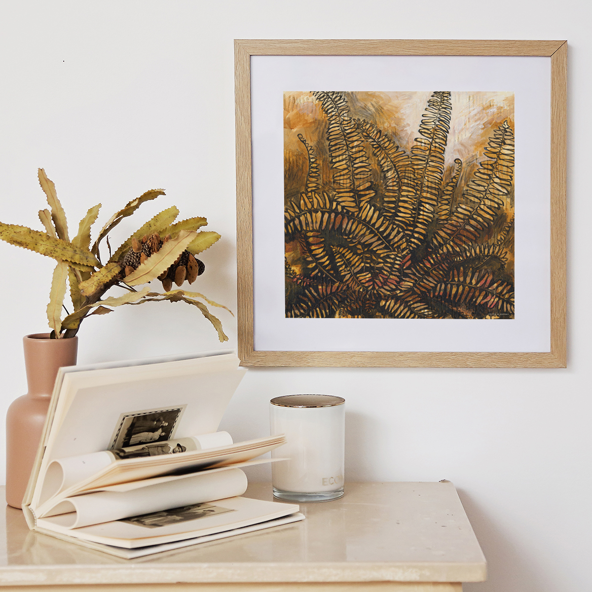 Lr 094 Sword Fern Moment I Smith & Brooks Brisbane Art Native Plants Matte Black Frame Moody Artwork