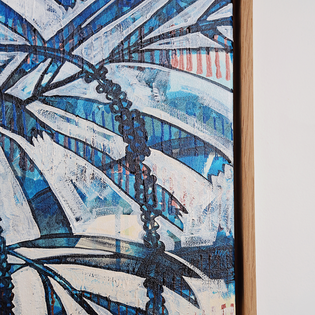 Lr 068 Walking Stick Palm Moment I Smith & Brooks Coastal Art White And Blue Statement Art Buy Local Art