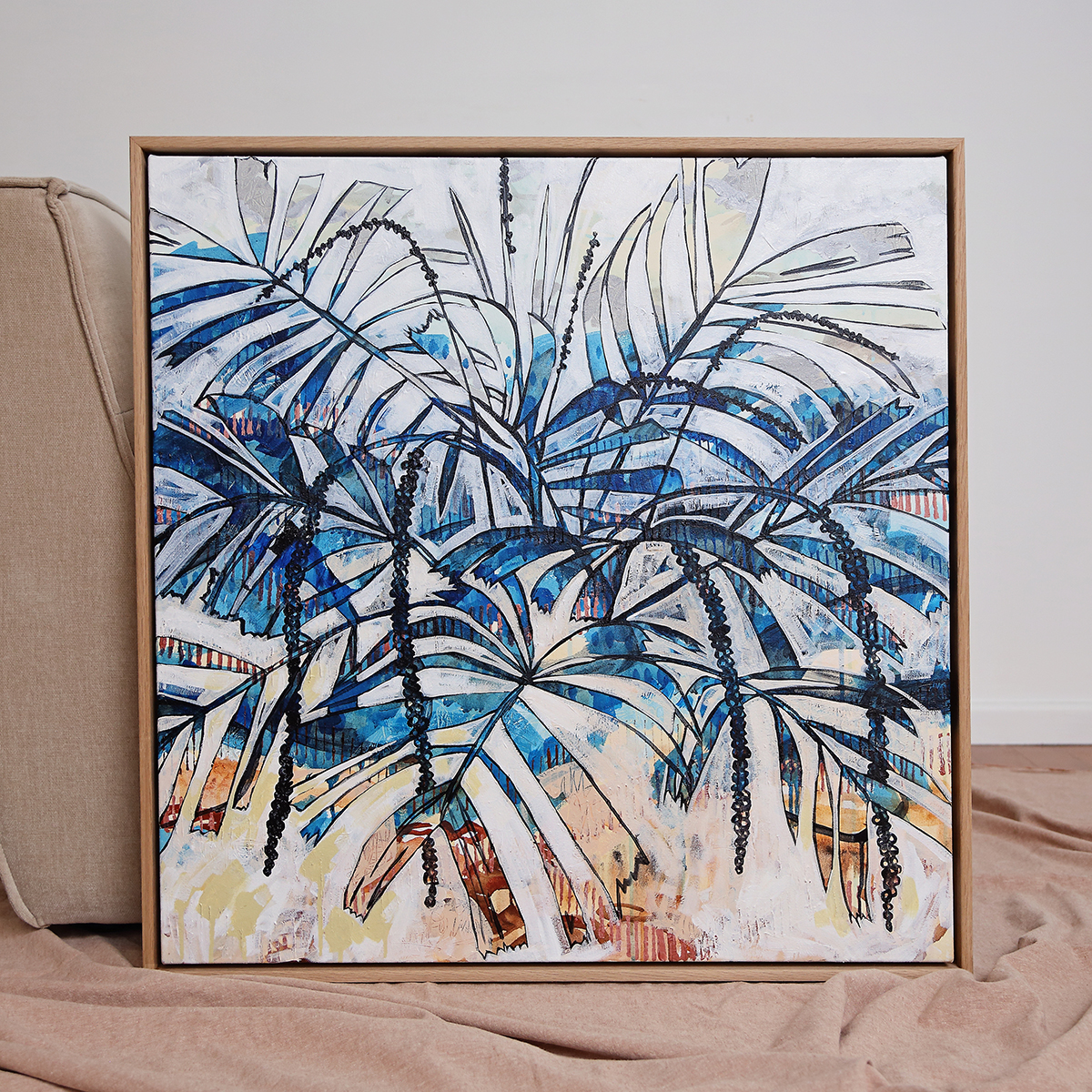 Lr 071 Walking Stick Palm Moment I Smith & Brooks Coastal Art White And Blue Statement Art Buy Local Art