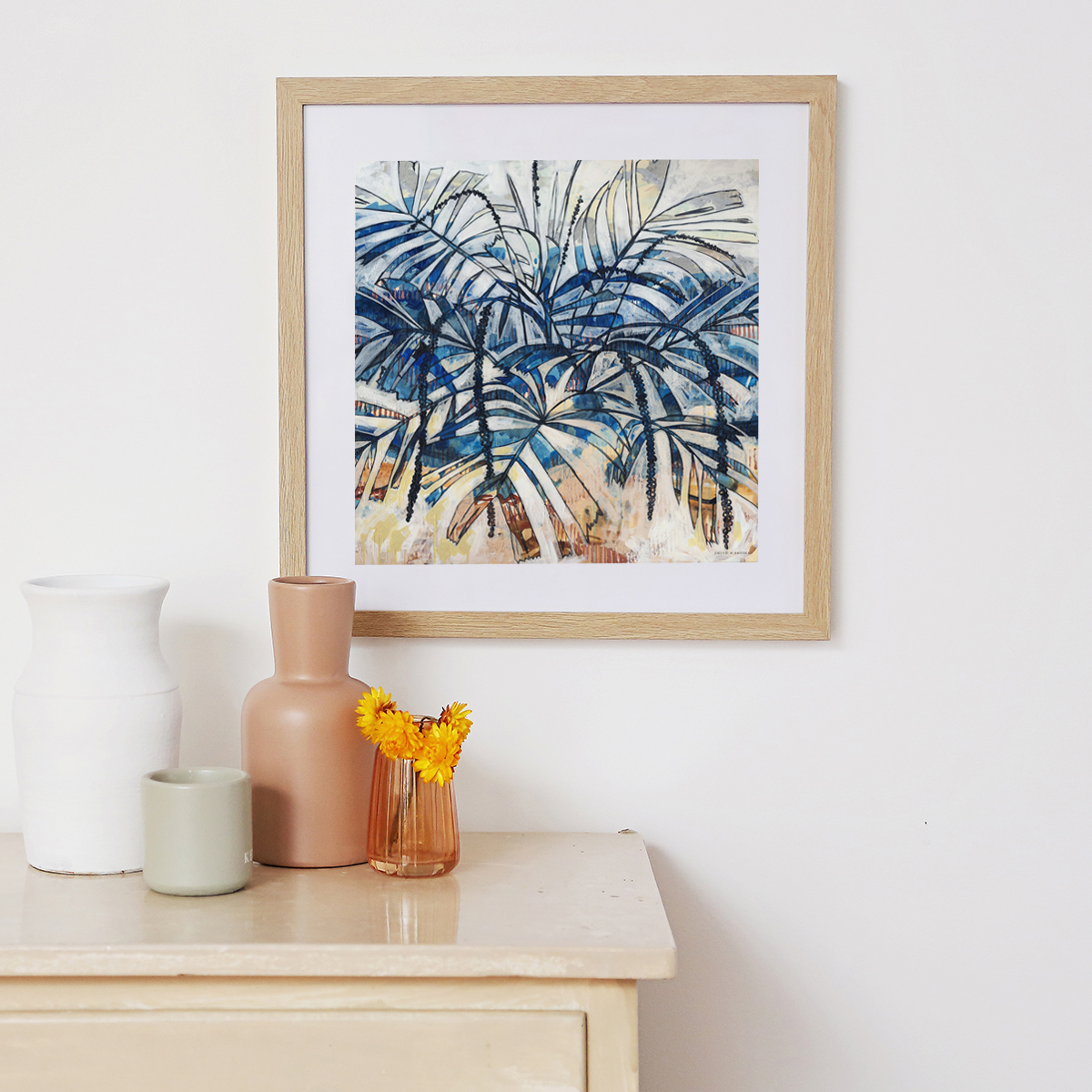 Lr 081 Walking Stick Palm Moment I Smith & Brooks Coastal Art White And Blue Statement Art Buy Local Art