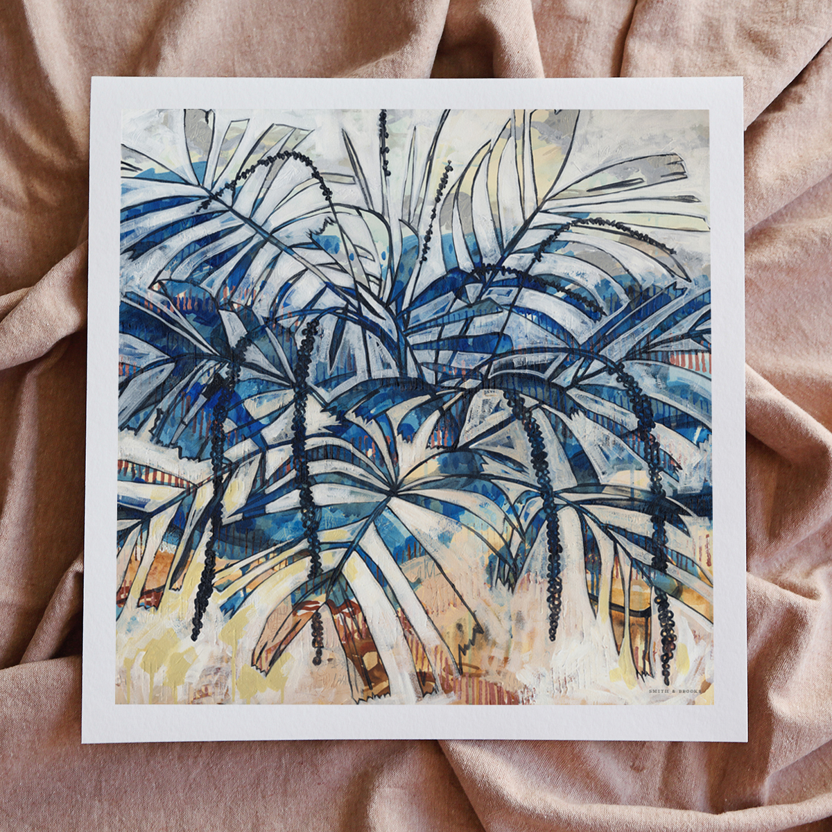 Lr 082 Walking Stick Palm Moment I Smith & Brooks Coastal Art White And Blue Statement Art Buy Local Art