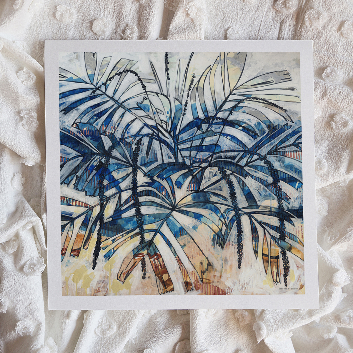 Lr 083 Walking Stick Palm Moment I Smith & Brooks Coastal Art White And Blue Statement Art Buy Local Art