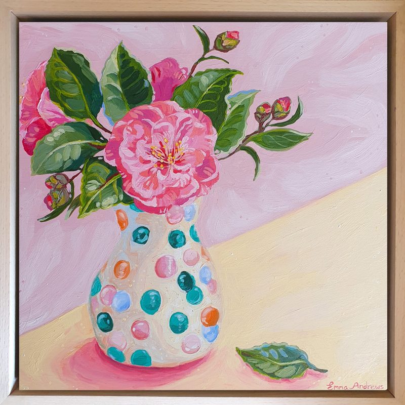 Pink Camellias and Polka Dot Vase