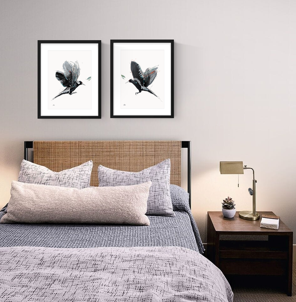 Diptych Sketchmotion Magpies Bed