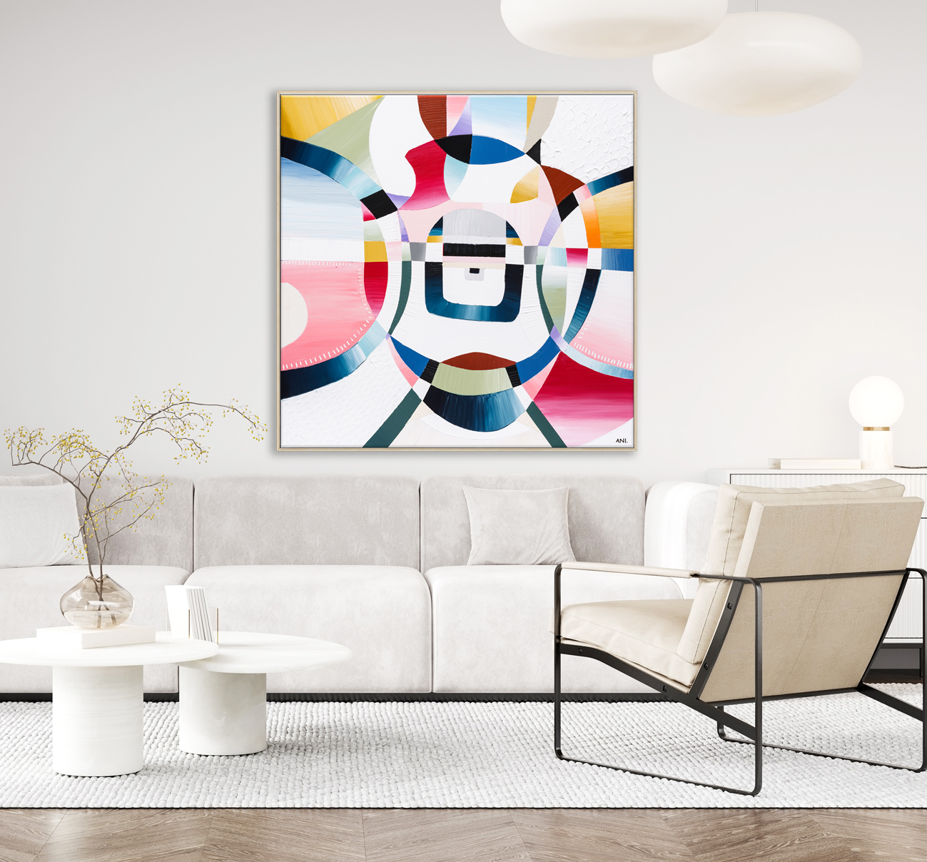 Modern Light Living Room Interior Mockup With White Sofa And Arm