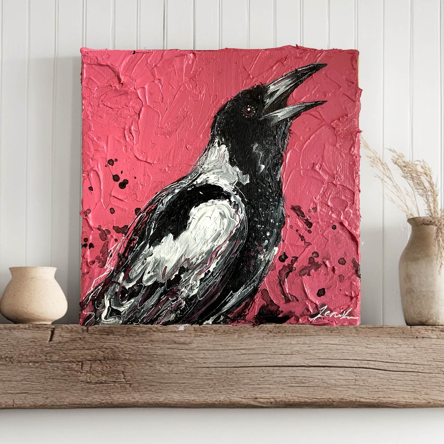 Leni Kae Magpie Spirit Calling Mini Art Insitu Interiordesign
