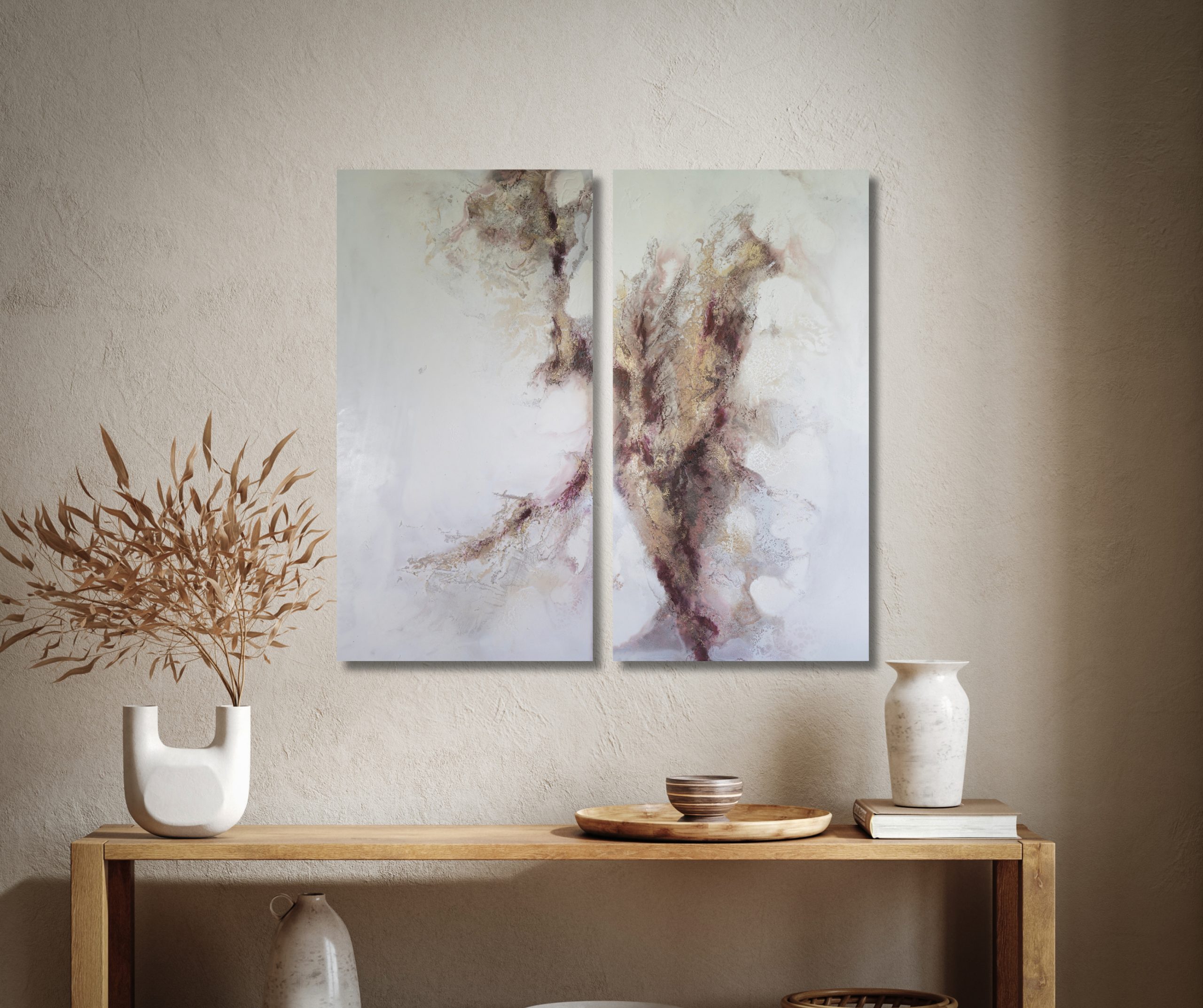 Earthy Abstract Diptych Painting By Petra Meiklert5