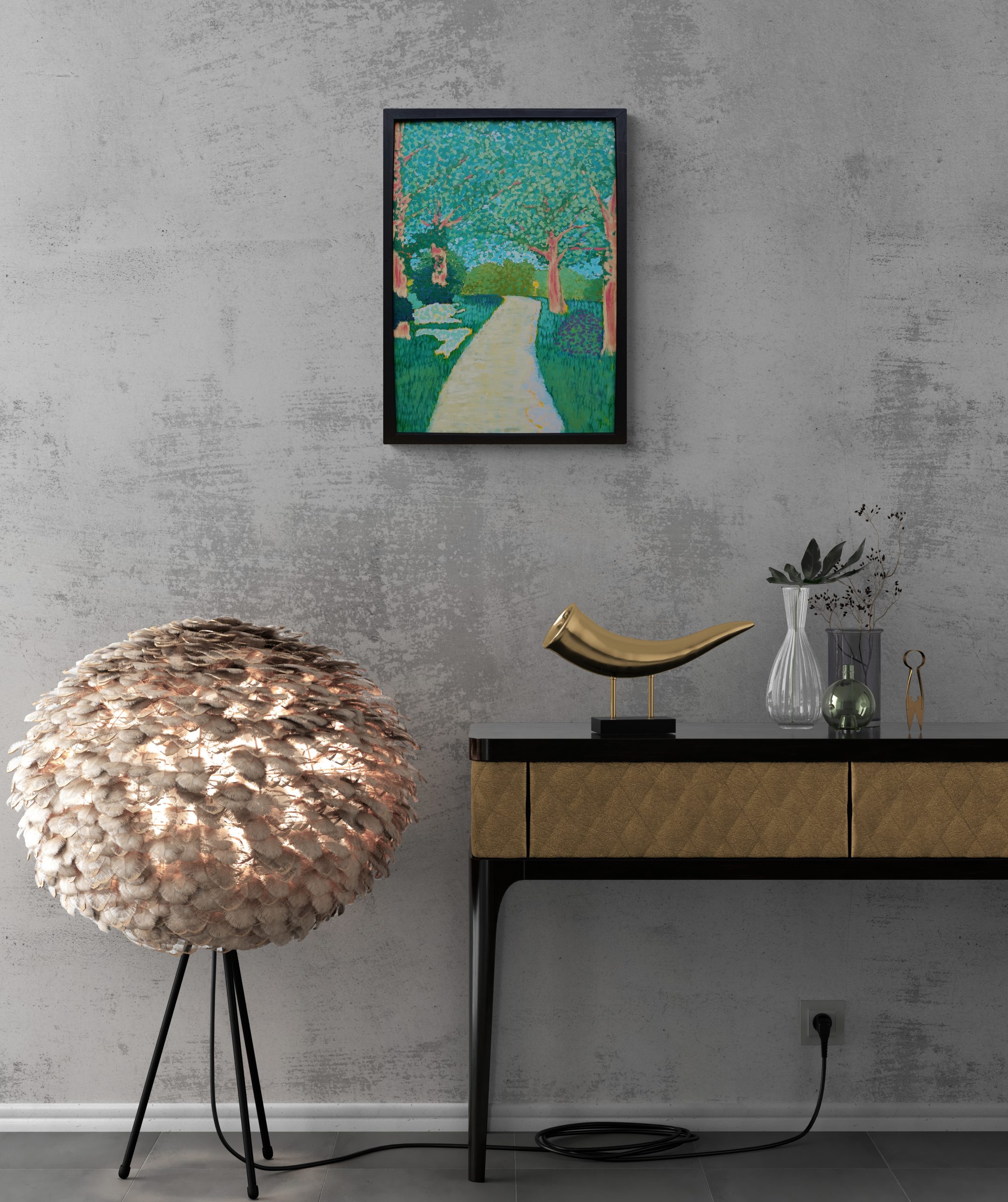 Fancy Feather Lamp And Console Table (1)