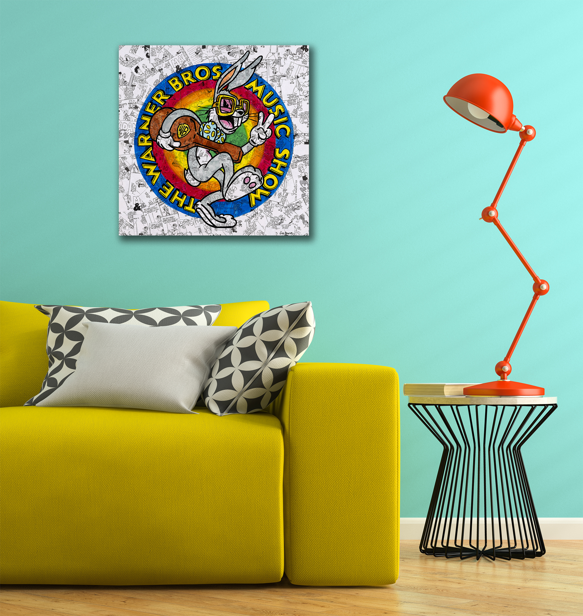 Part Of Interior With Yellow Sofa And Red Lamp 3d Rendering