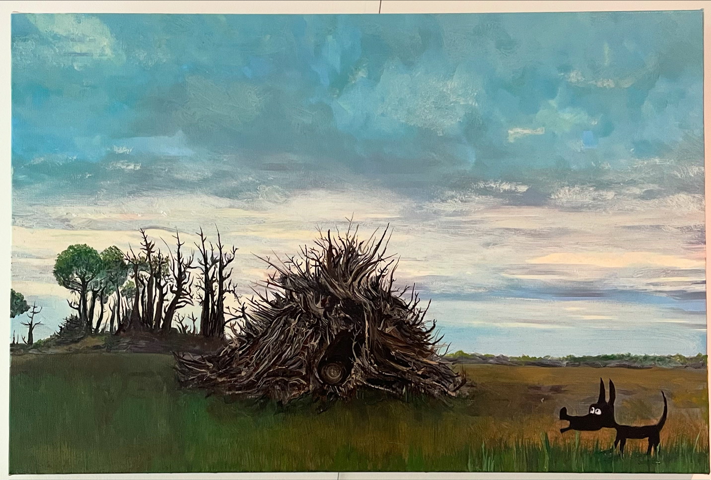 Black Dog In Landscape 40 X 60cm