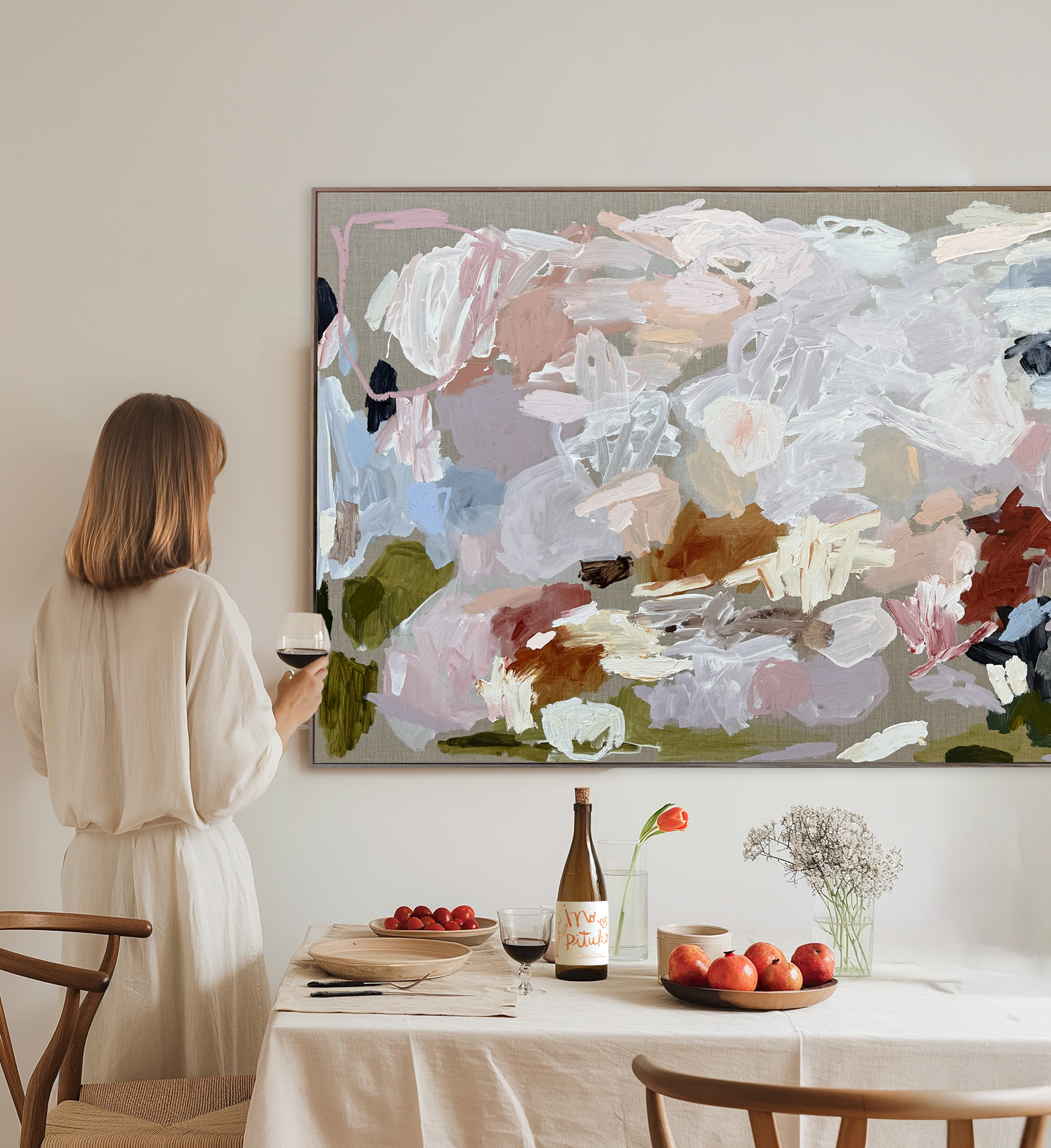 Front View On Bright Dining Room Interior With Dining Table