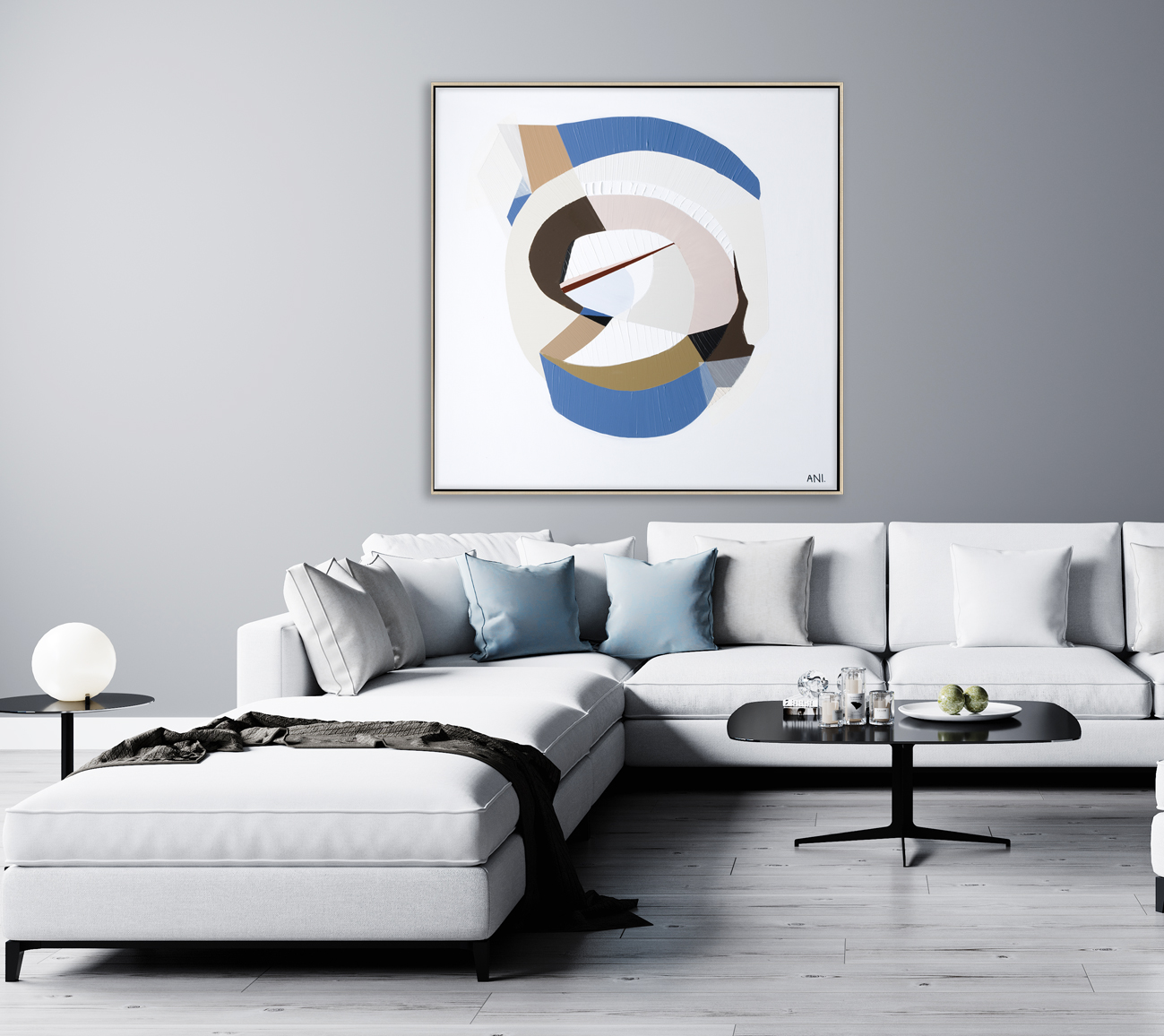 Stylish Interior Of Bright Living Room With White Sofa And Coffe