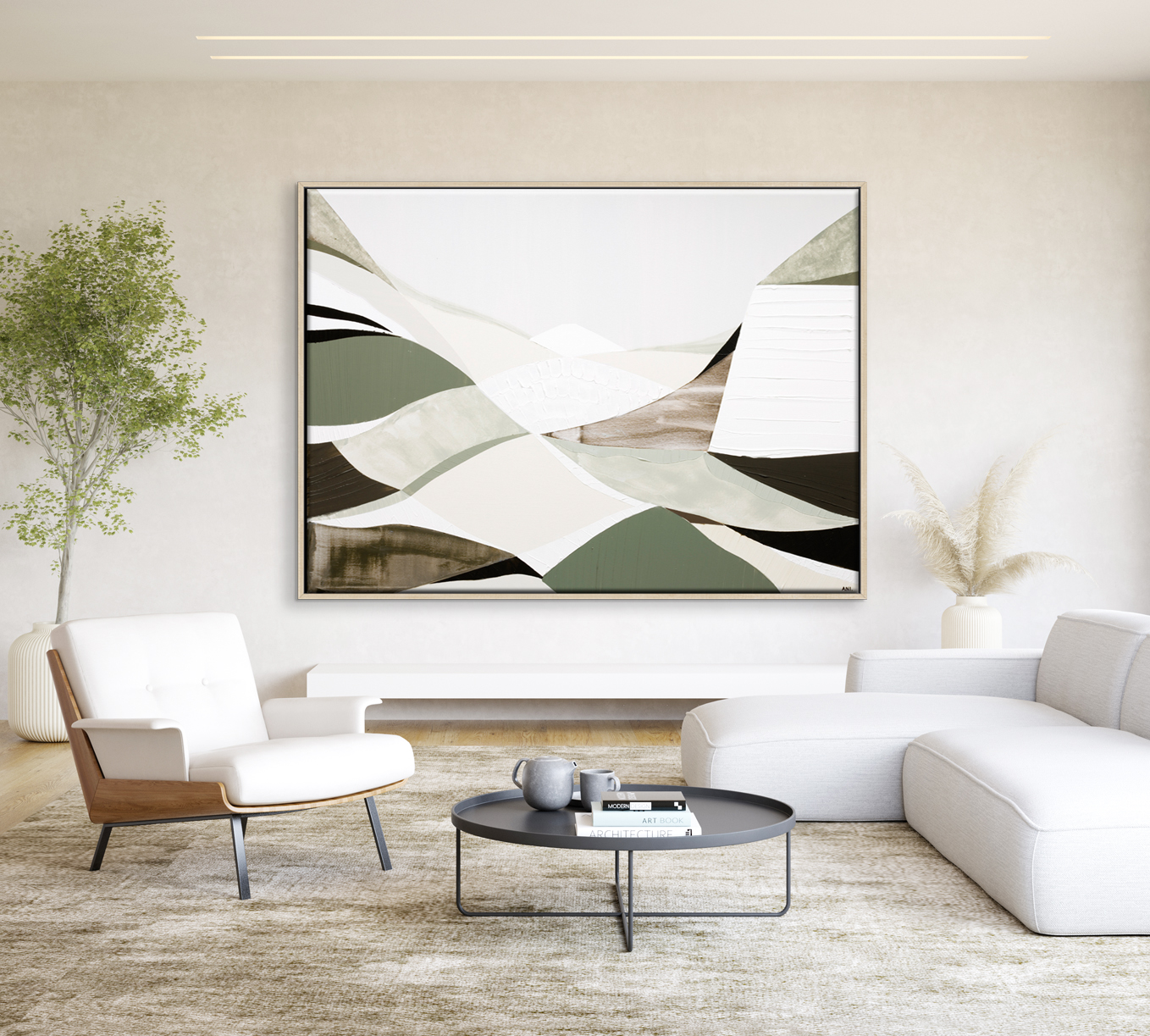 Interior Of Modern Living Room With Fireplace 3d Rendering