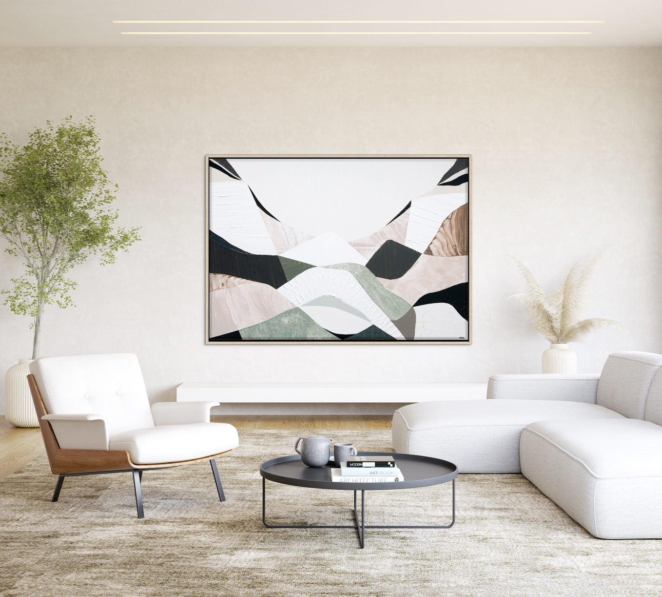 Interior Of Modern Living Room With Fireplace 3d Rendering