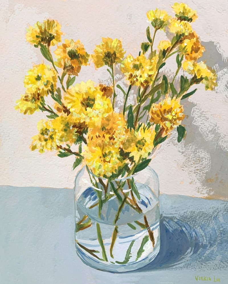 Yellow Chrysanthemum Bouquet on Blue Still Life