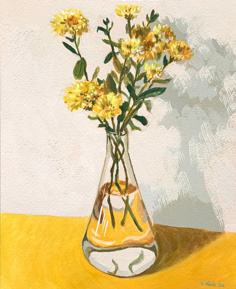 Yellow Chrysanthemums in Flask Still Life