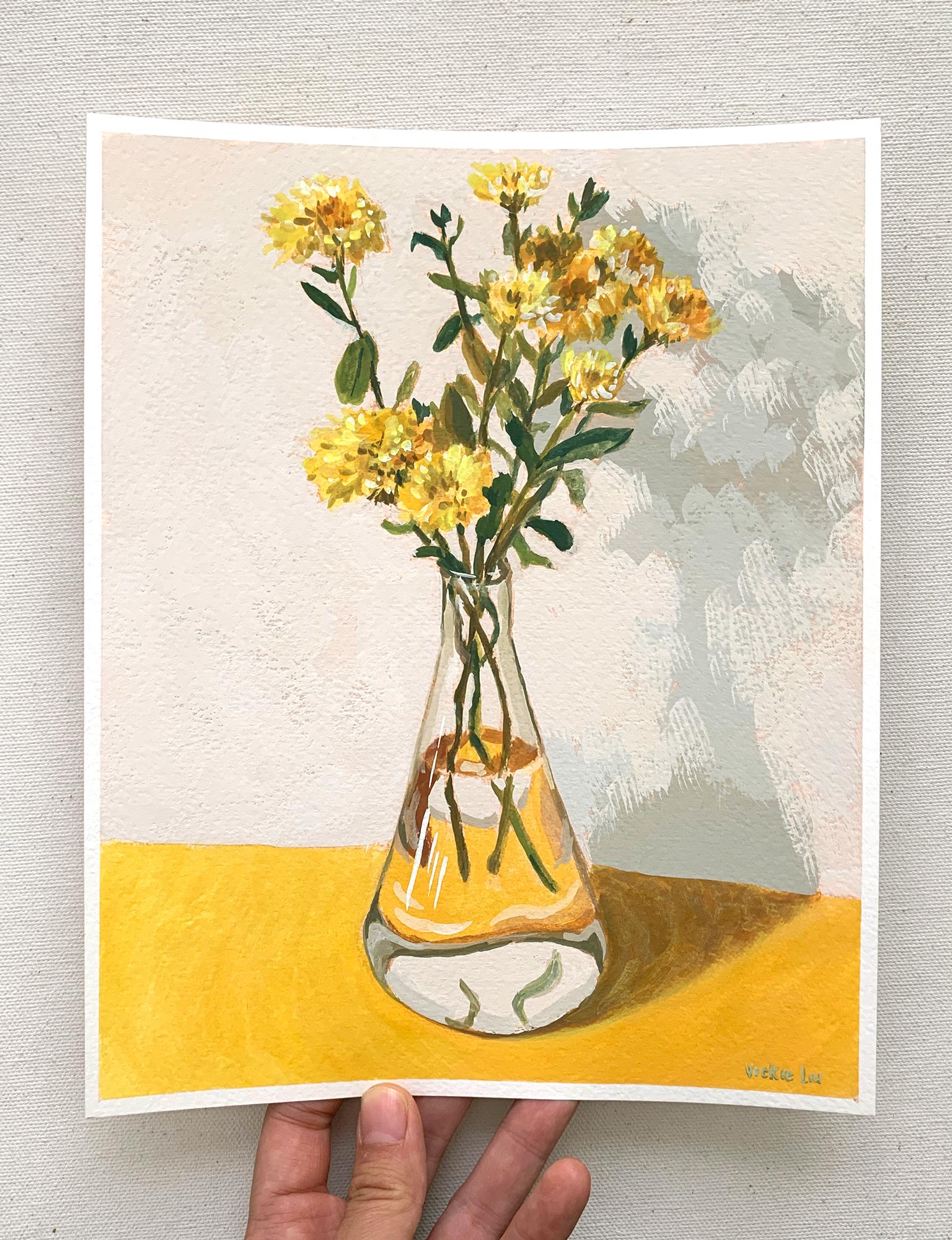 Vickie Liu Yellow Chrysanthemums In Flask Still Life 20x25cm Overall