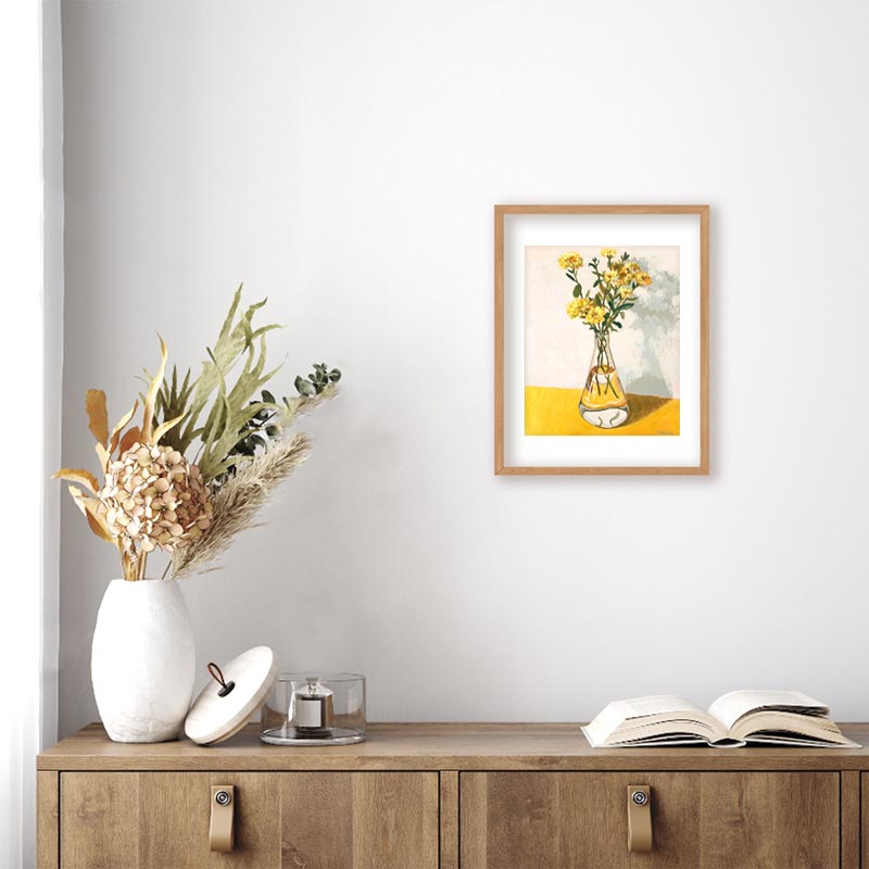 Yellow Chrysanthemums In Flask Still Life Painting Frame Mockup