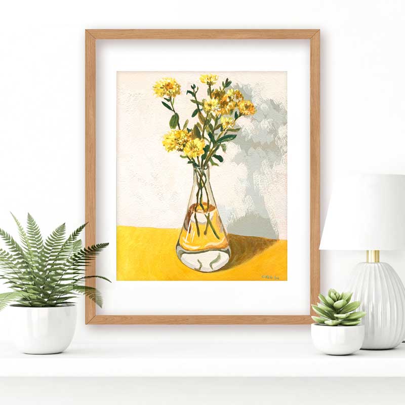 Yellow Chrysanthemums In Flask Still Life Painting Frame Mockup 2