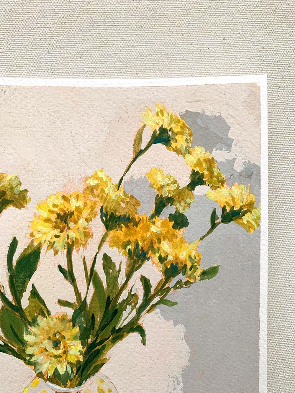 Vickie Liu Chrysanthemums In Yellow Spotted Vase Still Life 20x25cm Detail