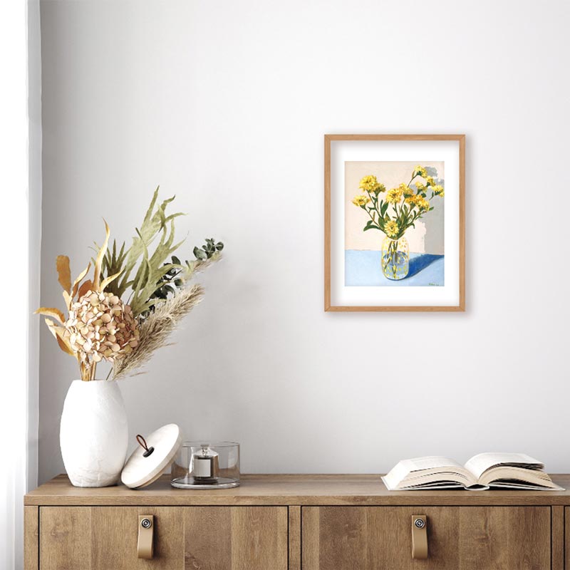 Chrysanthemums In Yellow Spotted Vase Still Life Painting Frame Mockup