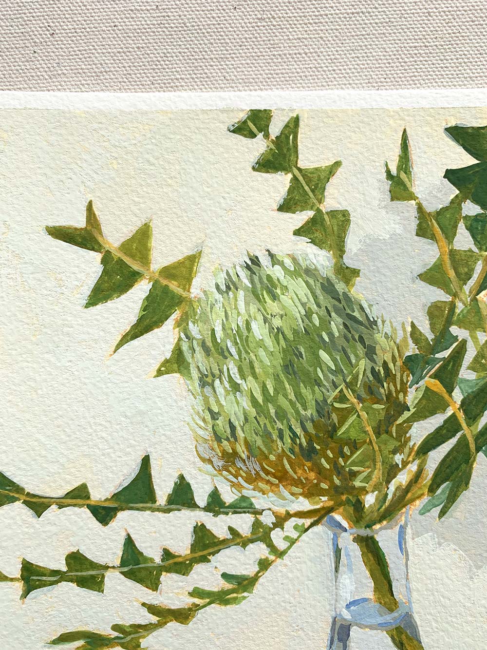 Vickie Liu Birds Nest Banksia In Flask Still Life Painting 20x25 Detail 1