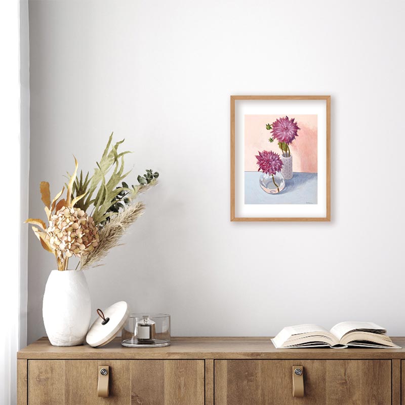 Purple Dahlia Duo Still Life Painting Frame Mockup 2