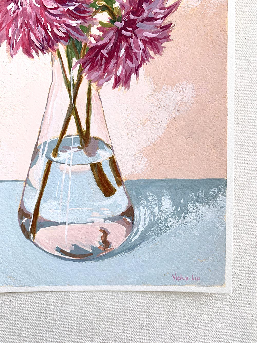 Vickie Liu Purple Dahlias In Flask Still Life 20x25cm Signature