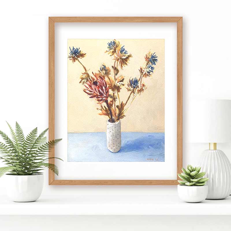 Dried Protea And Thistle Still Life Painting Frame Mockup