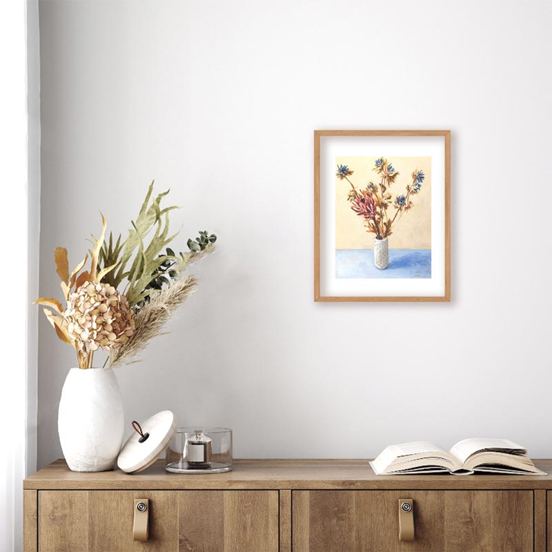 Dried Protea And Thistle Still Life Painting Frame Mockup 2