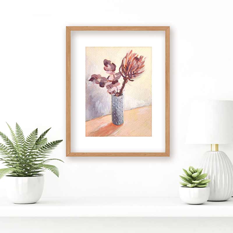 Dried Protea And Gum On Cream Still Life Painting Frame Mockup