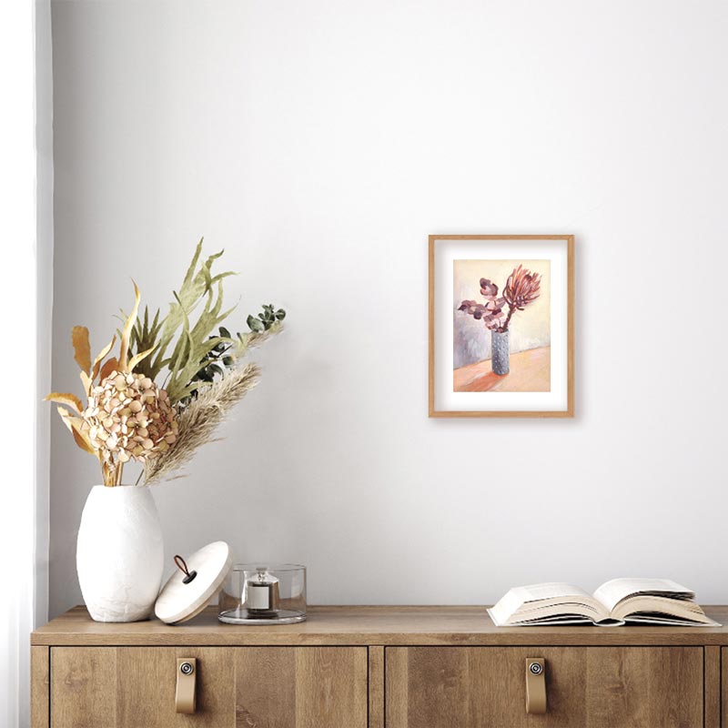 Dried Protea And Gum On Cream Still Life Painting Frame Mockup 2