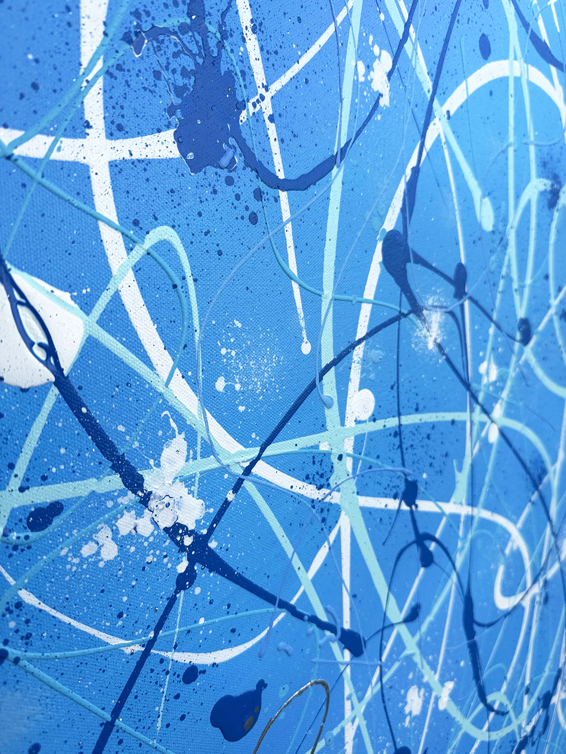 Something Blue Contemporary Abstract Painting Marks Closeup