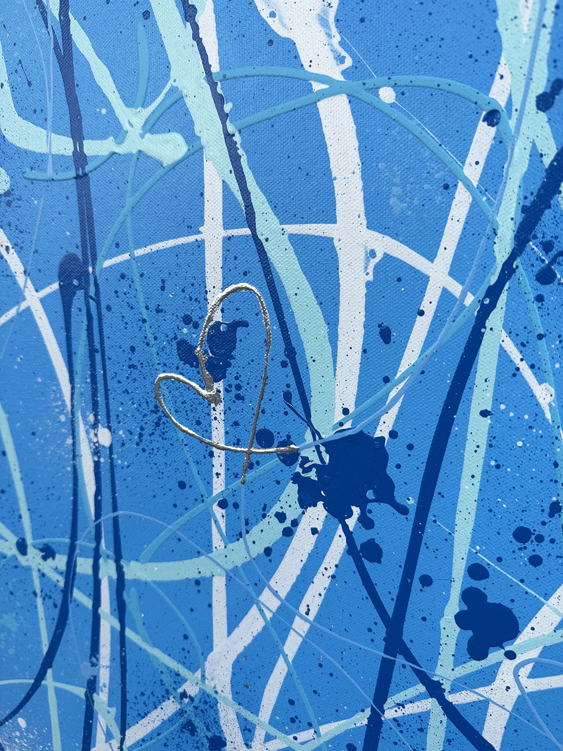 Something Blue Contemporary Abstract Painting Silver Heart