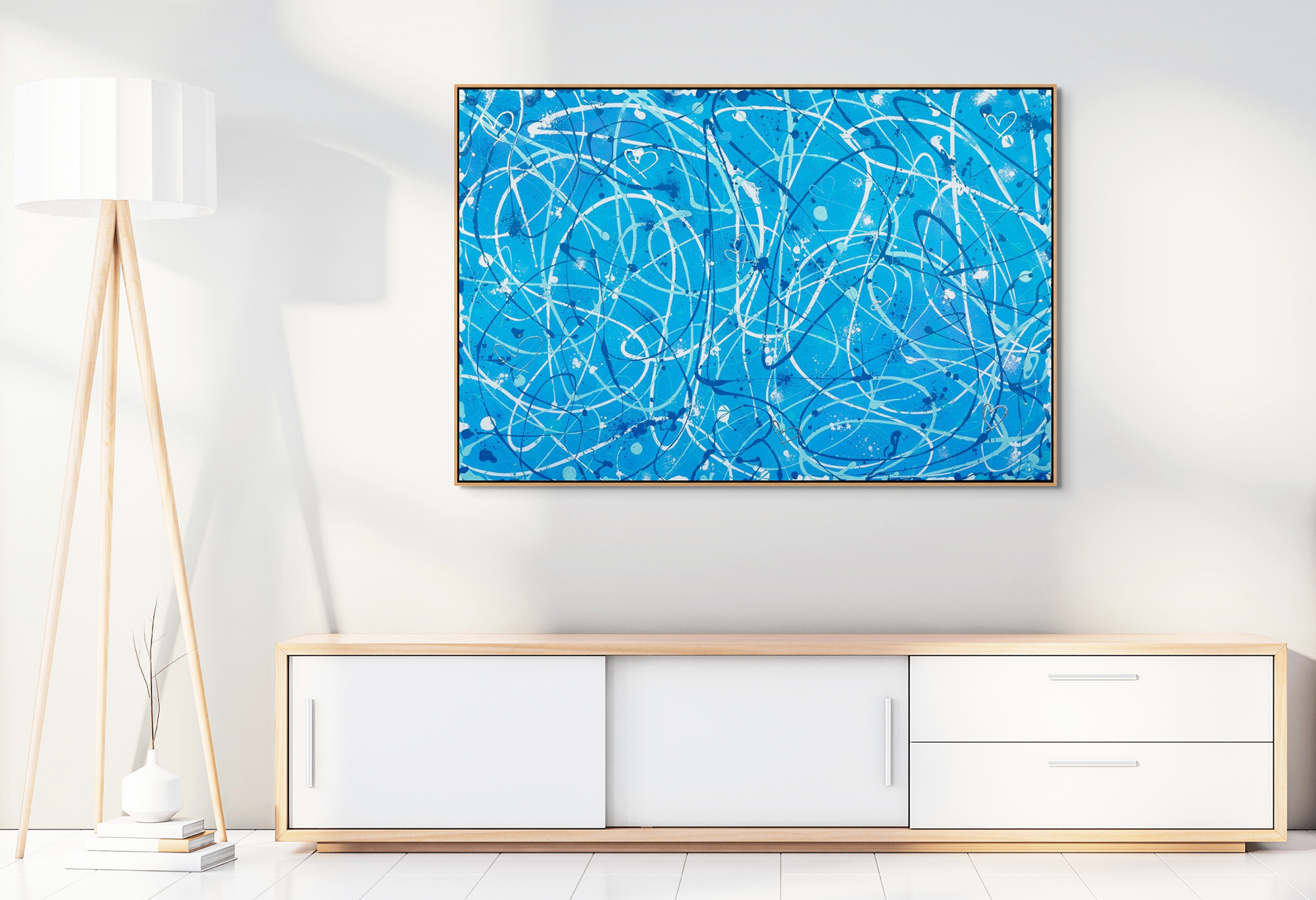 Something Blue Contemporary Abstract Painting Above Console