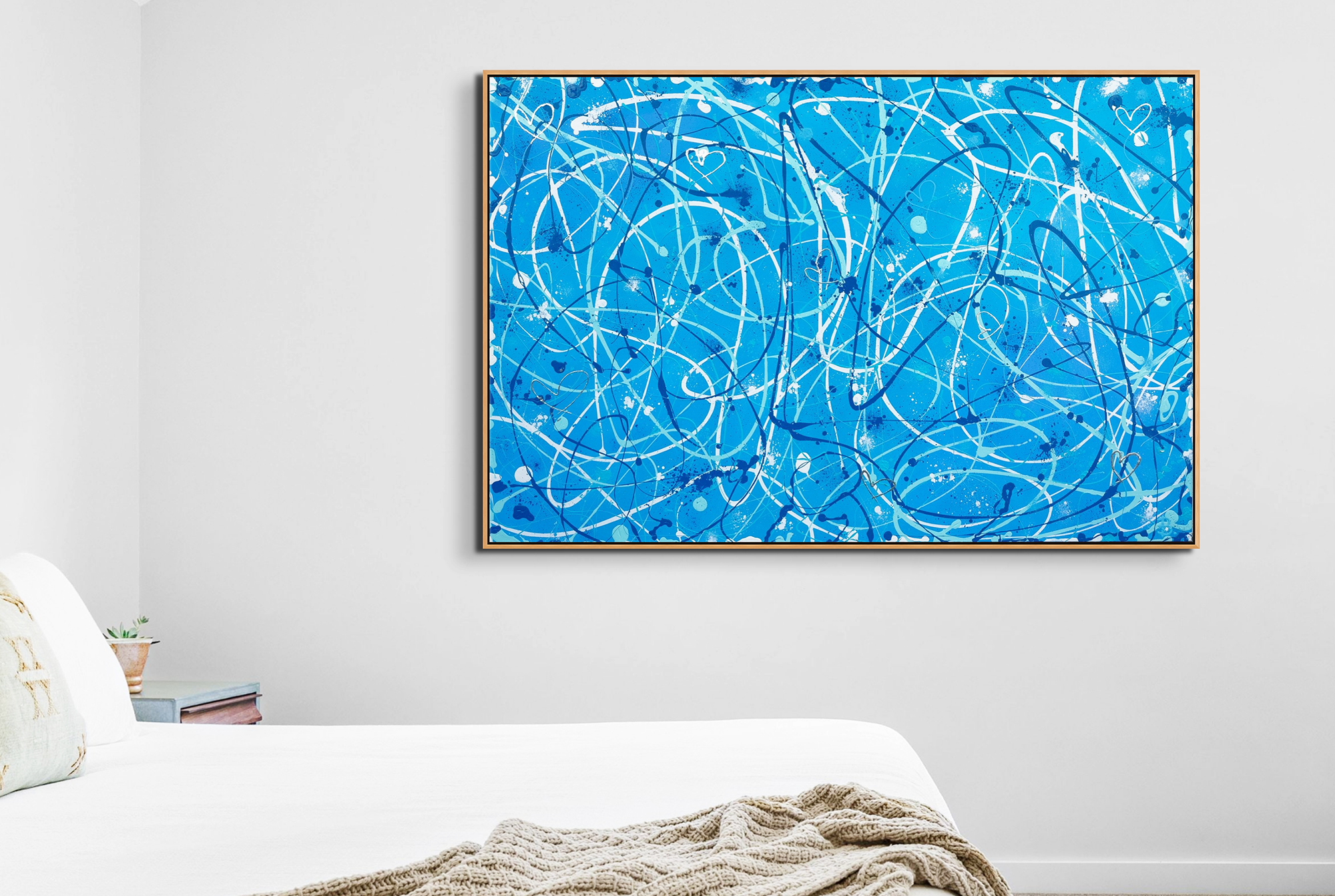 Something Blue Contemporary Abstract Painting Oak Frame