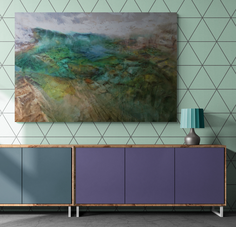 Canvy Coastal Gem Living Room With Colorful Cabinet