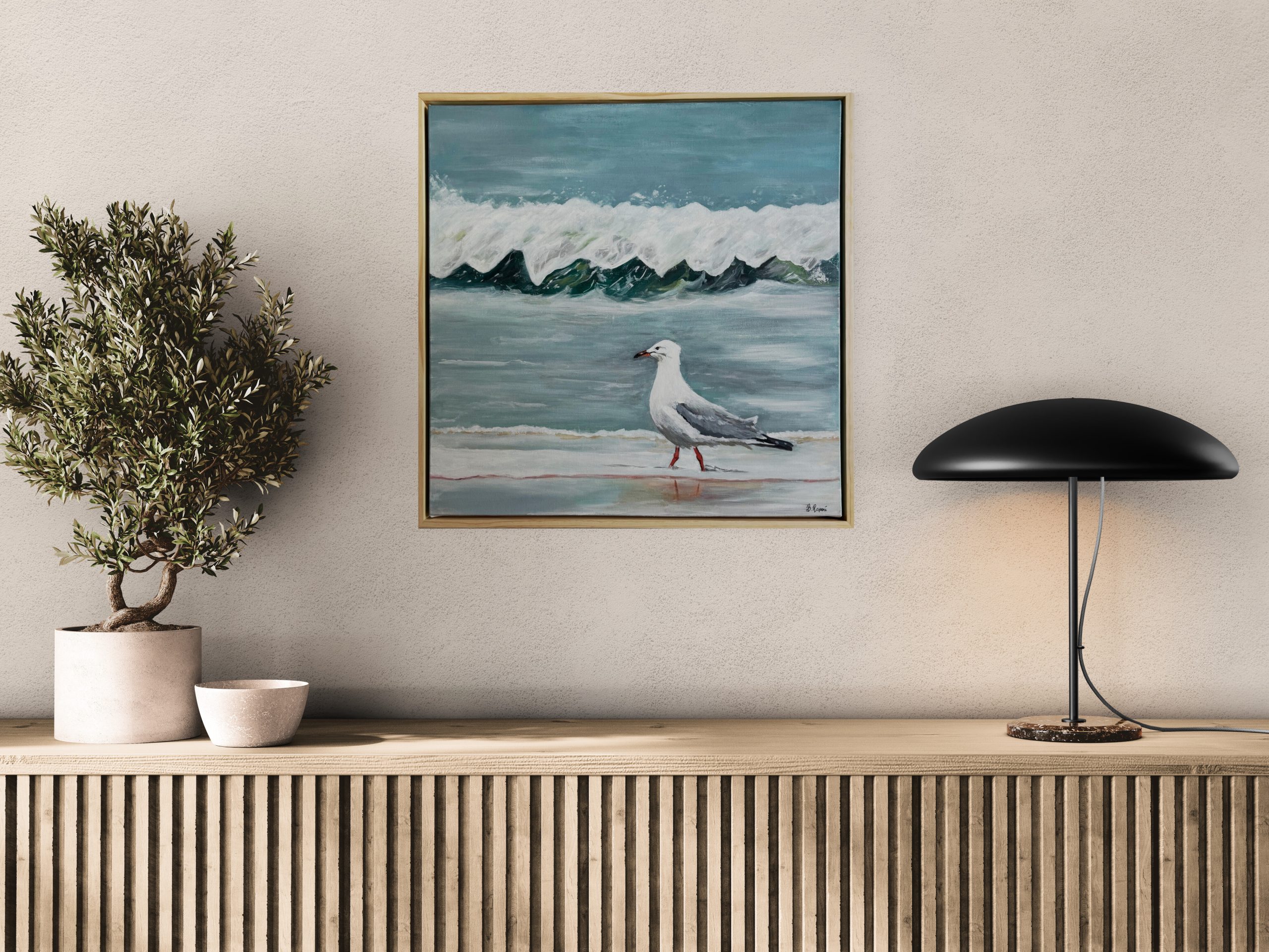 Cabinet With Potted Plant And Lamp