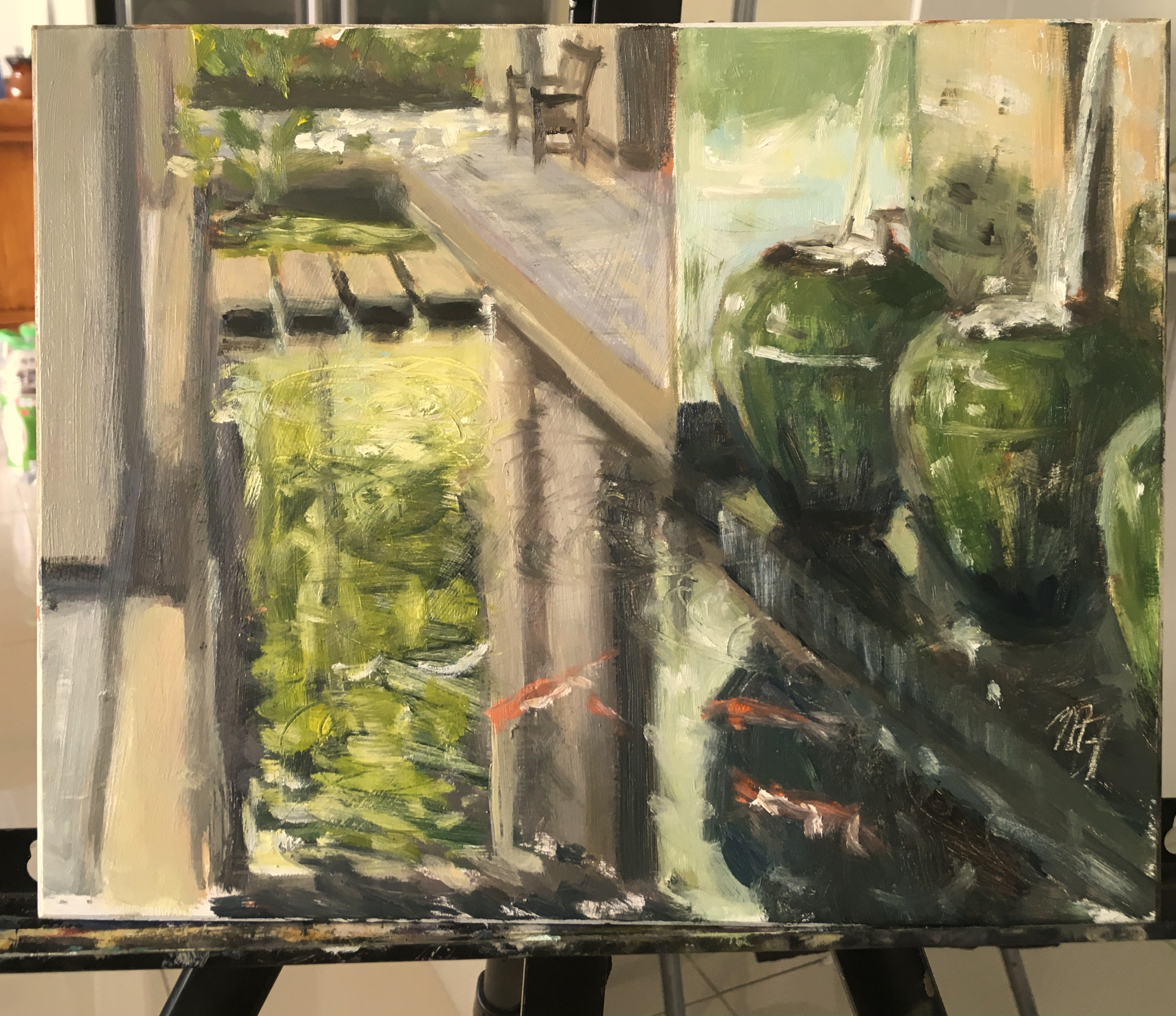 Koi Pond On Easel
