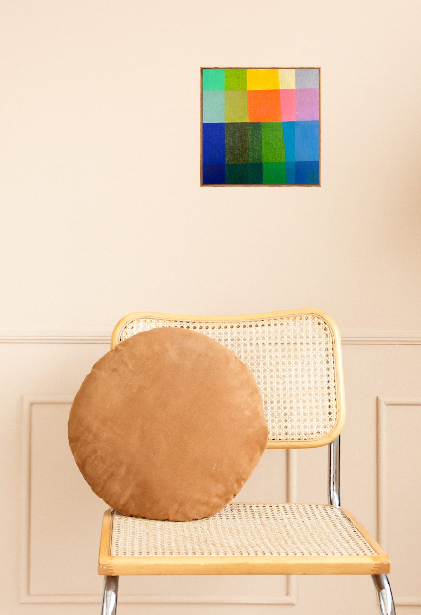 Charlotte De Pace Mini Colourfield I Insitu Above Chair Art Lovers Australia